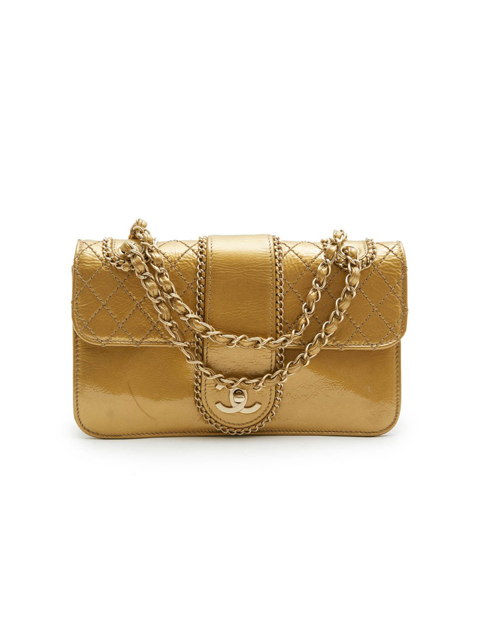 CHANEL bag in aged gold color patent leather