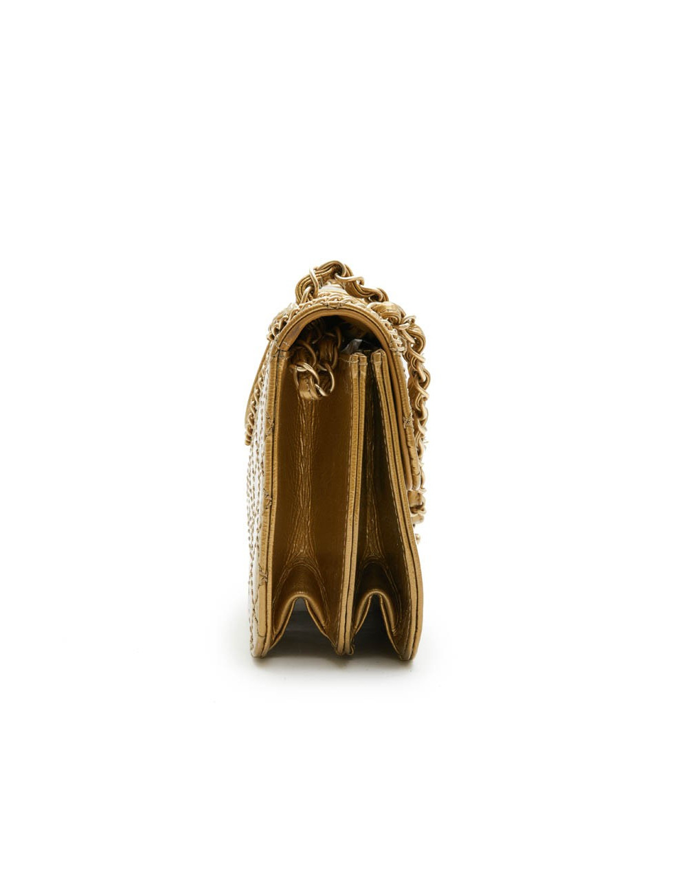 Sac CHANEL cuir verni vieilli doré 