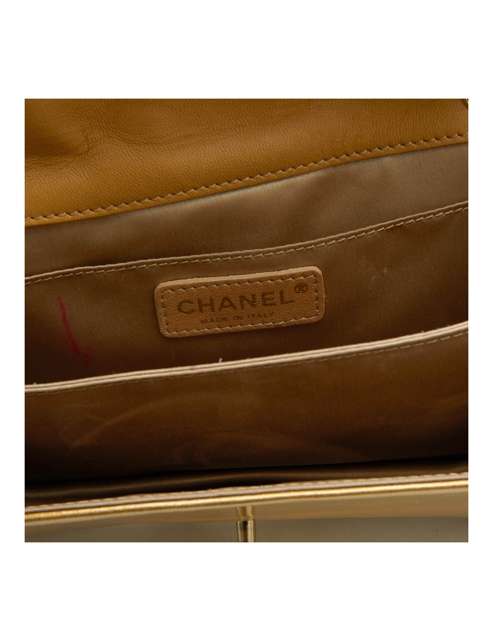 CHANEL bag in aged gold color patent leather