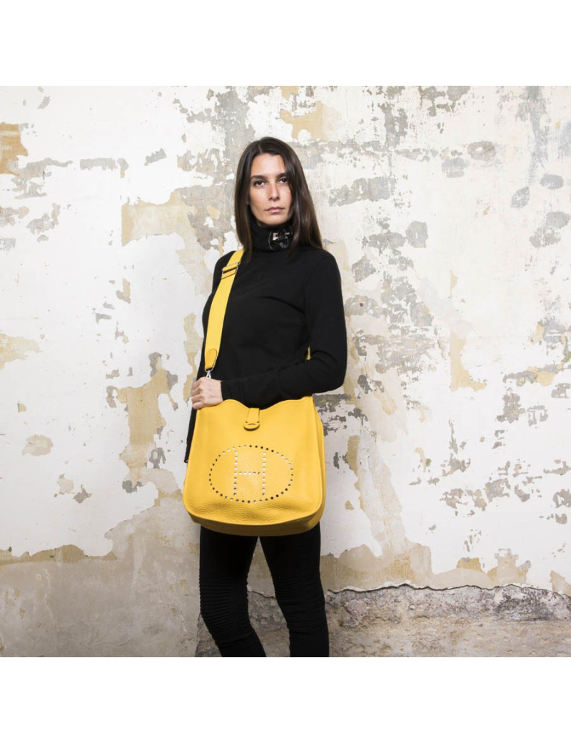 Sac Evelyne HERMES cuir grainé jaune