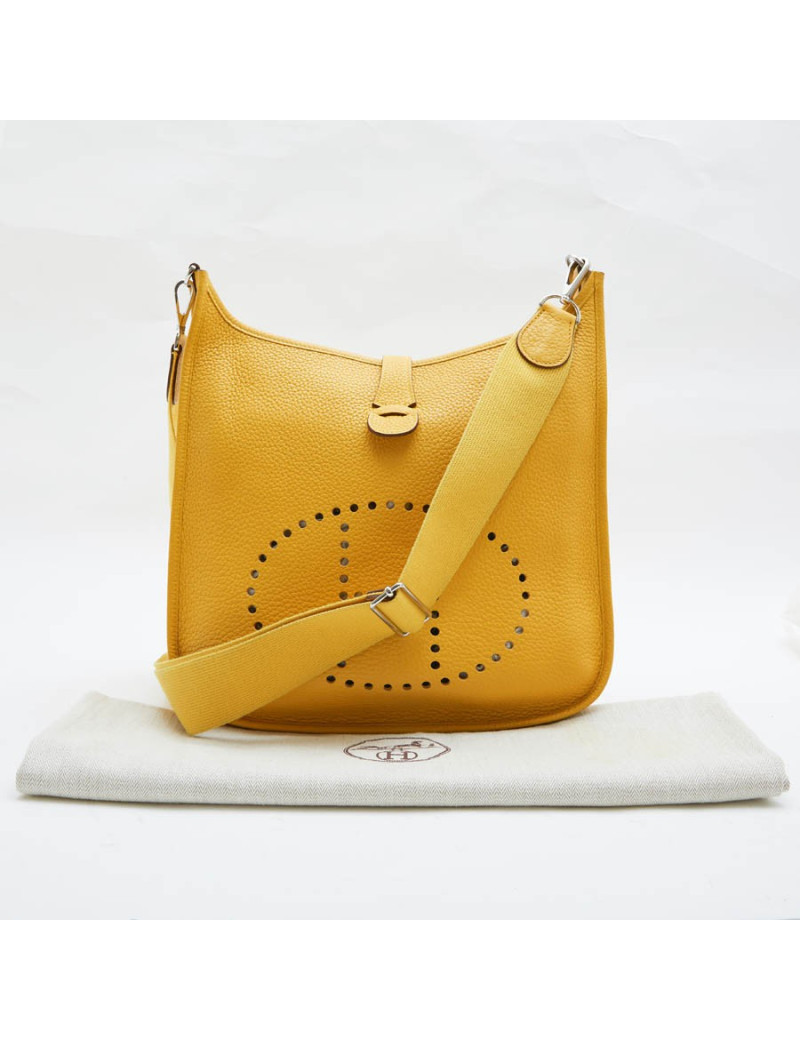 Sac Evelyne HERMES cuir grainé jaune