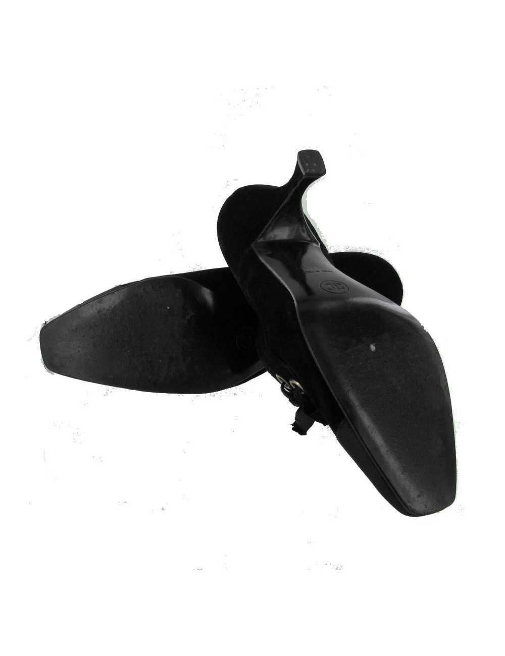 Escarpins T37.5  CHANEL couture en velours noir