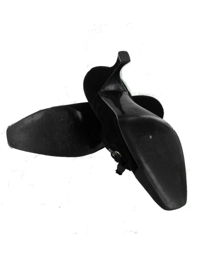 Escarpins T37.5  CHANEL couture en velours noir