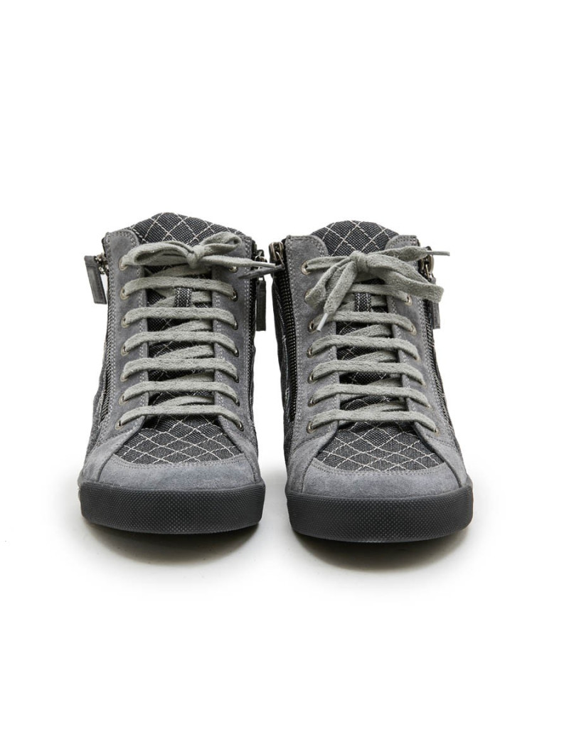 Boots Chanel T39,5 denim et veau velours gris