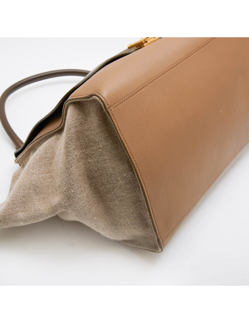 Sac Trapèze CELINE cuir et toile beige