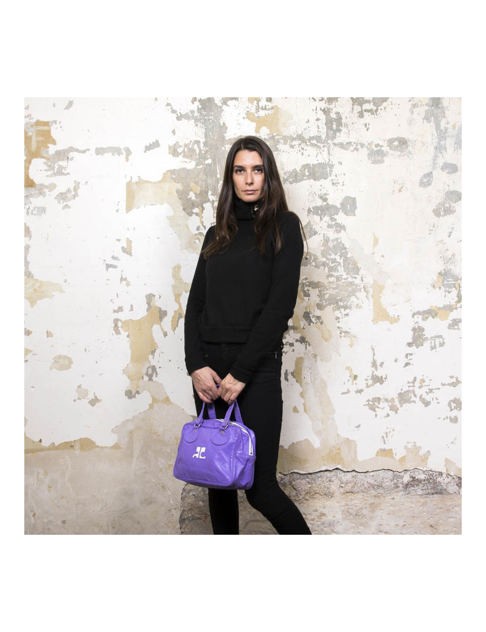 Sac COURREGE cuir veilli verni violet
