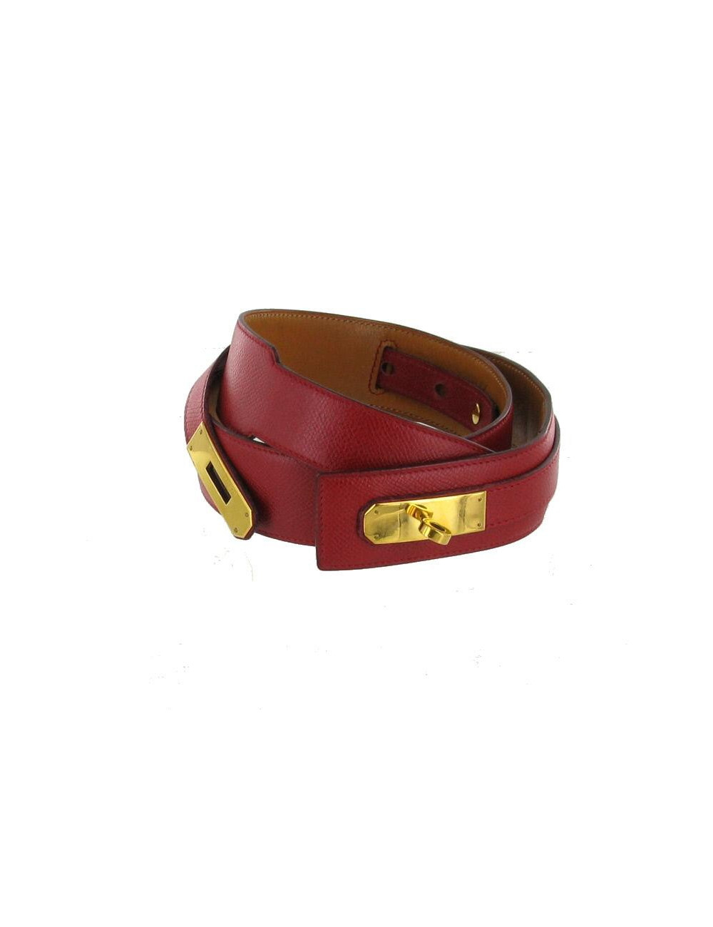 Ceinture T70 HERMES "KELLY"  en cuir courchevel rouge