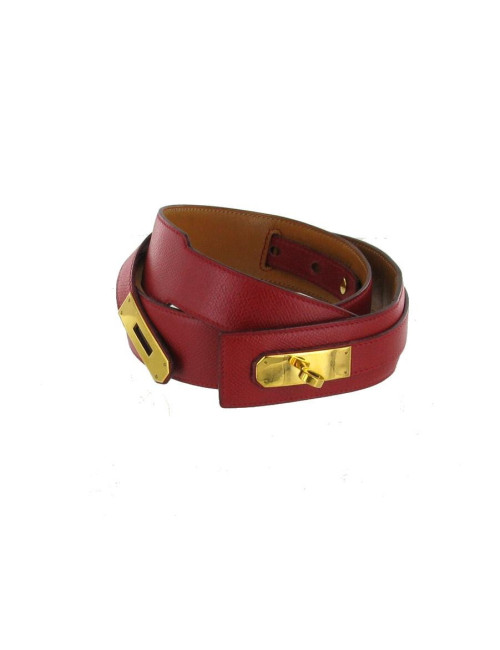 Ceinture T70 HERMES "KELLY"  en cuir courchevel rouge