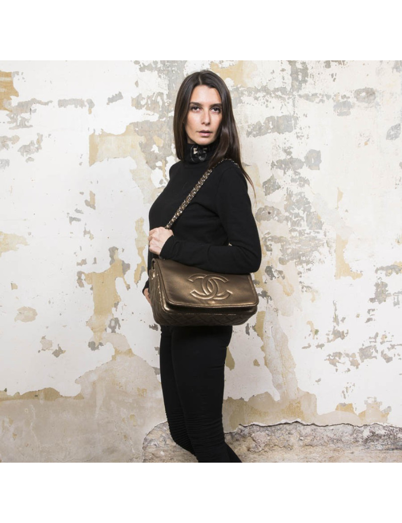 CHANEL flap bag in coppered golden leather