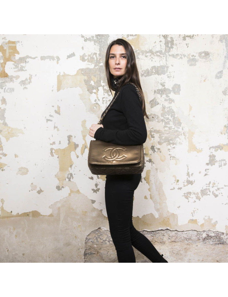 Sac CHANEL cuir effet lézard cuivré