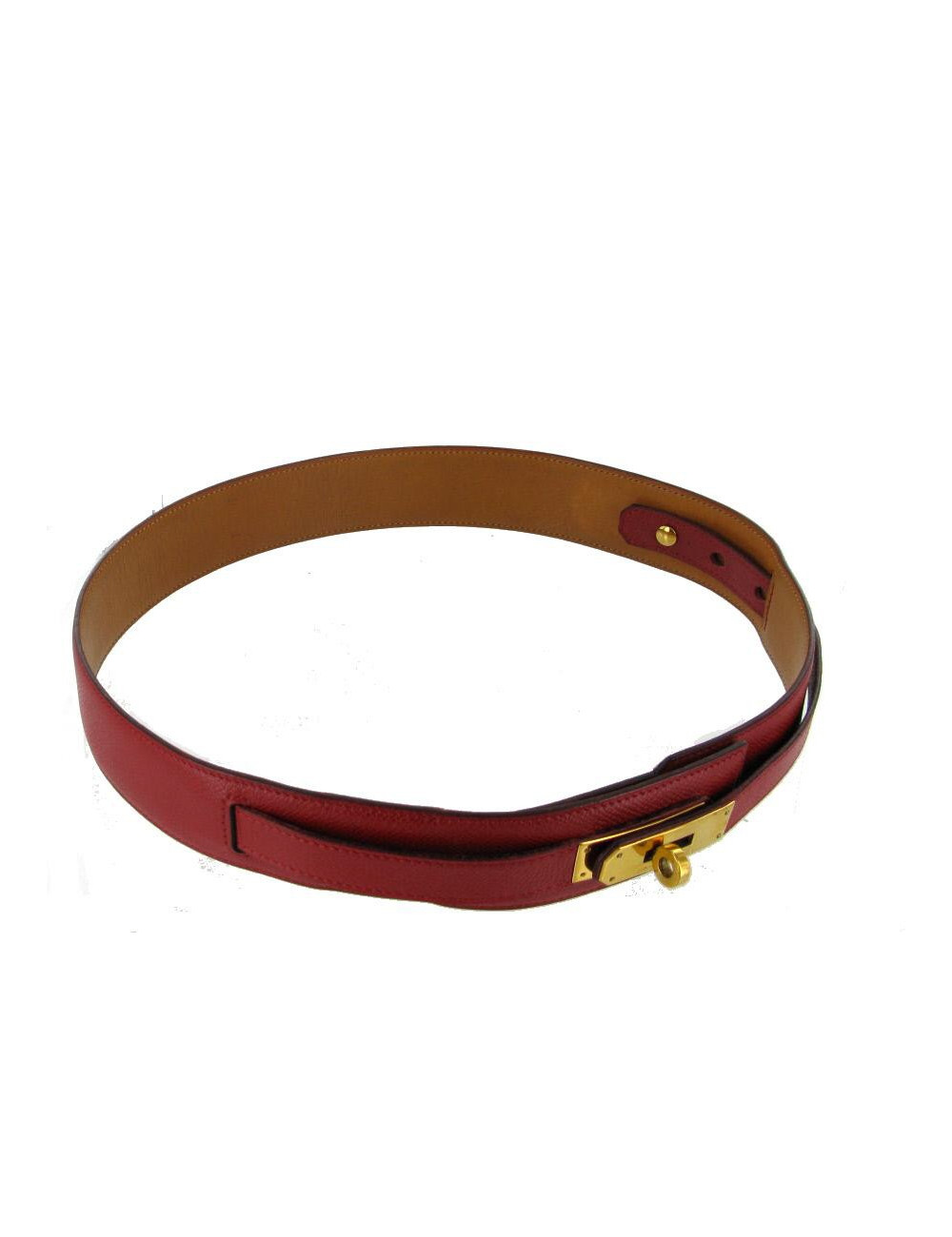 Ceinture T70 HERMES "KELLY"  en cuir courchevel rouge