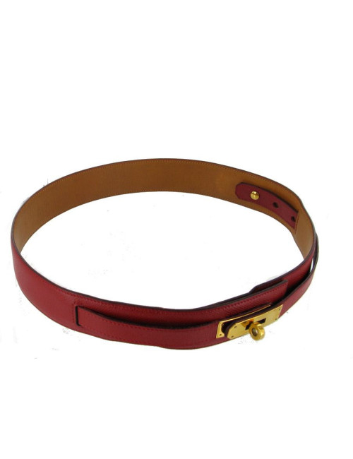 Ceinture T70 HERMES "KELLY"  en cuir courchevel rouge