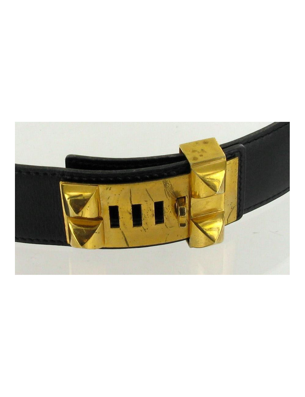 Ceinture T72 HERMES vintage "COLLIER DE CHIEN" vintage en box noir