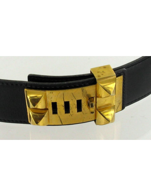 Ceinture T72 HERMES "COLLIER DE CHIEN" vintage en box noir