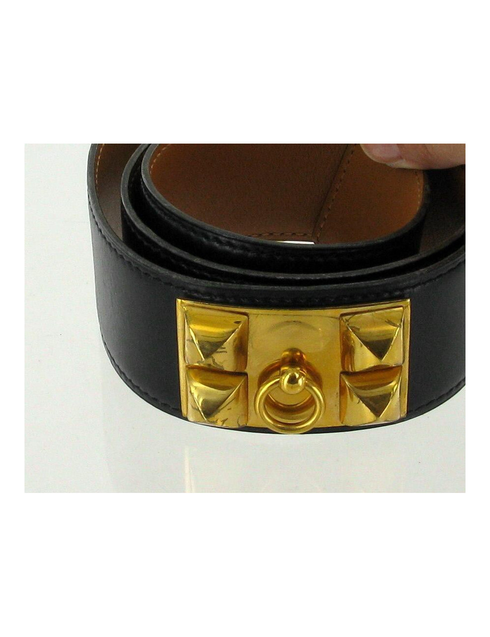 Ceinture T72 HERMES vintage "COLLIER DE CHIEN" vintage en box noir