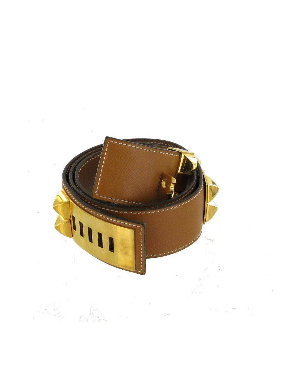 Ceinture T72 HERMES vintage "COLLIER DE CHIEN" en cuir courchevel gold