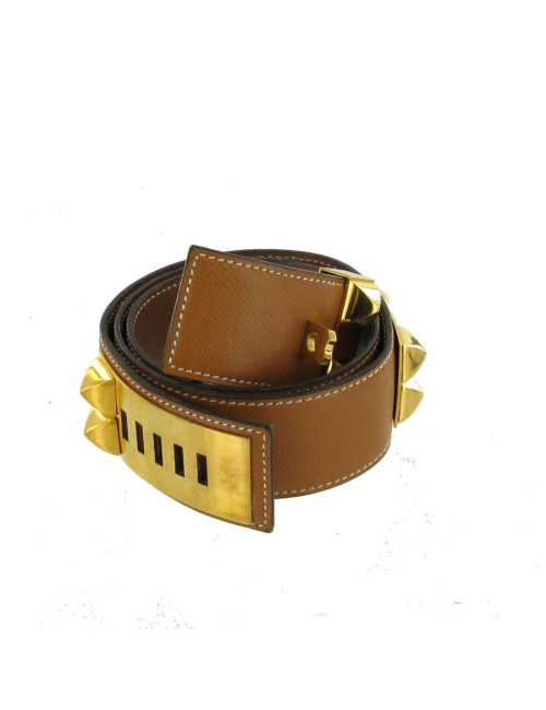 Ceinture T72 HERMES vintage "COLLIER DE CHIEN" en cuir courchevel gold