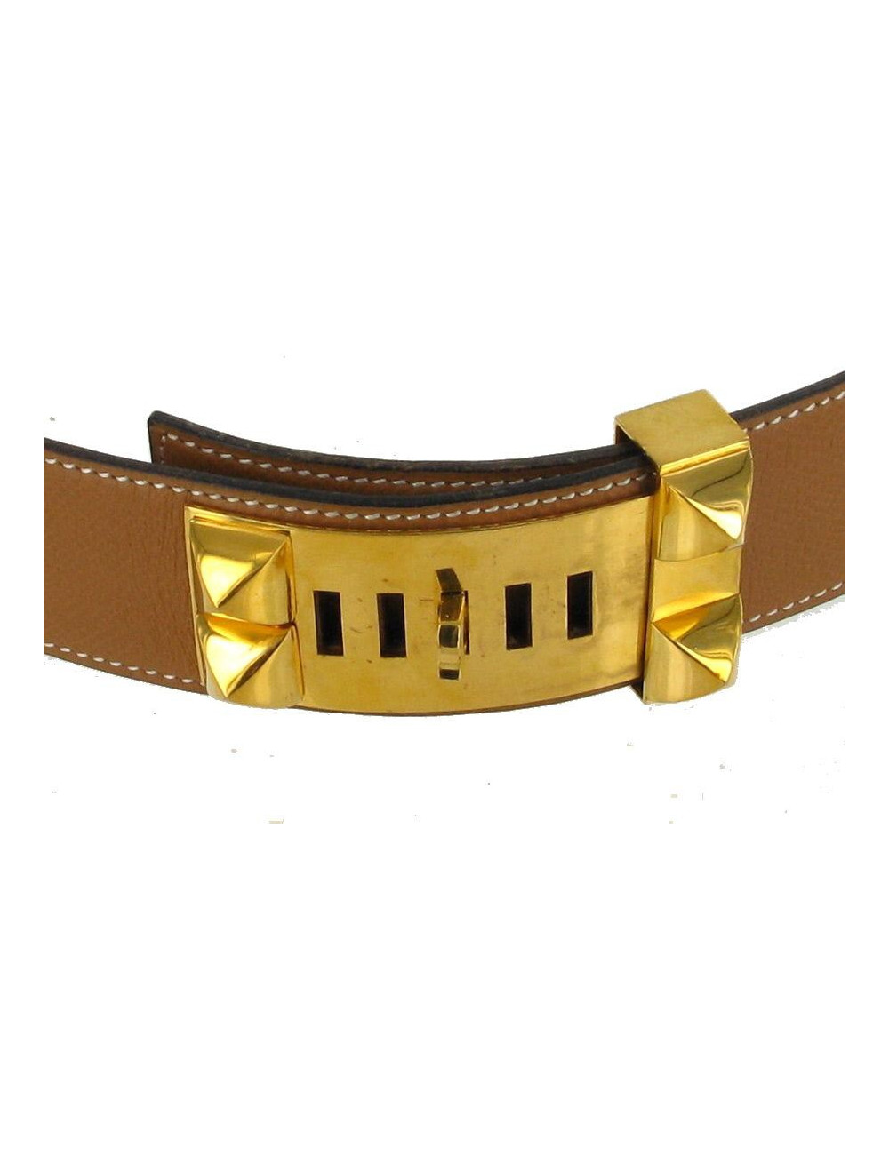 Ceinture T72 HERMES vintage "COLLIER DE CHIEN" en cuir courchevel gold