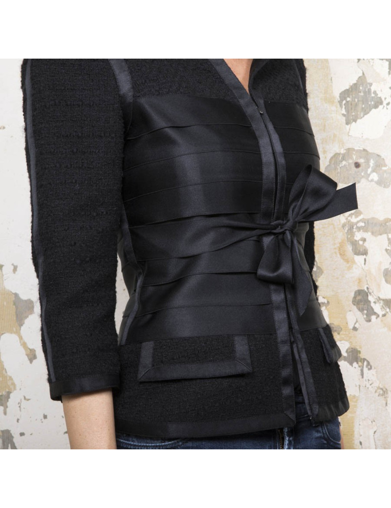 CHANEL jacket size 34EU in black tweed and silk ribbons