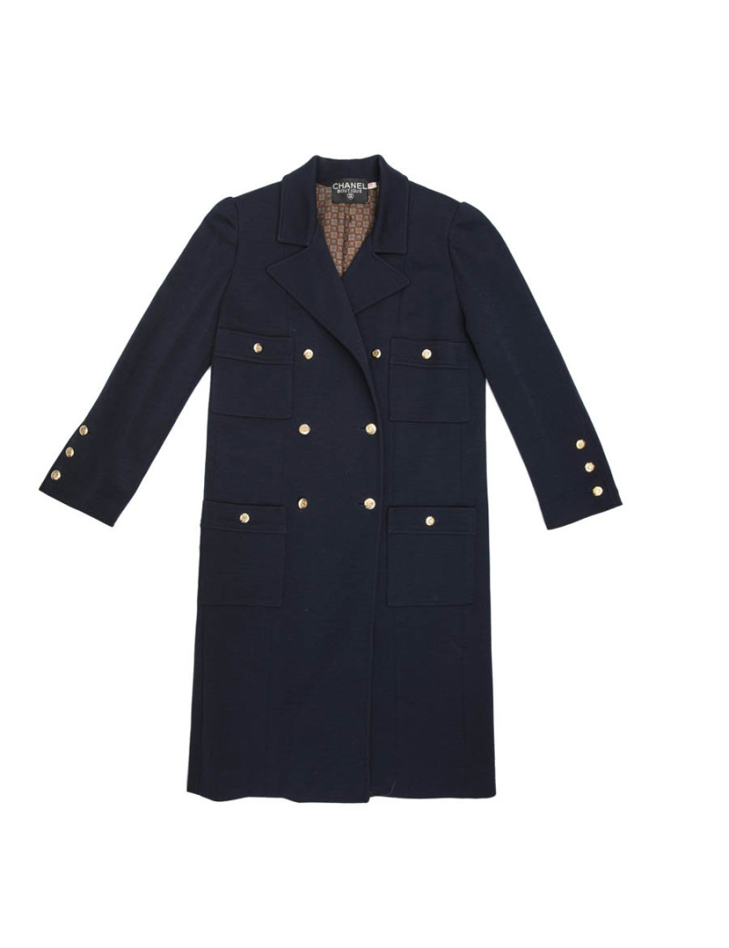 Manteau CHANEL en jersey bleu nuit Vintage