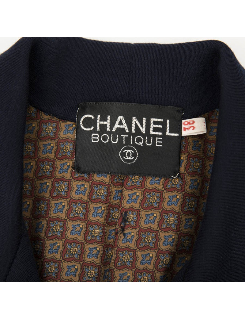 Manteau CHANEL en jersey bleu nuit Vintage