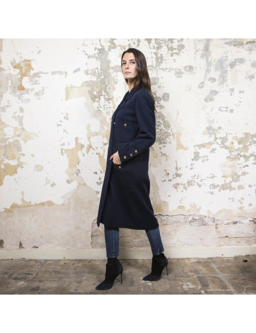 Manteau CHANEL en jersey bleu nuit Vintage