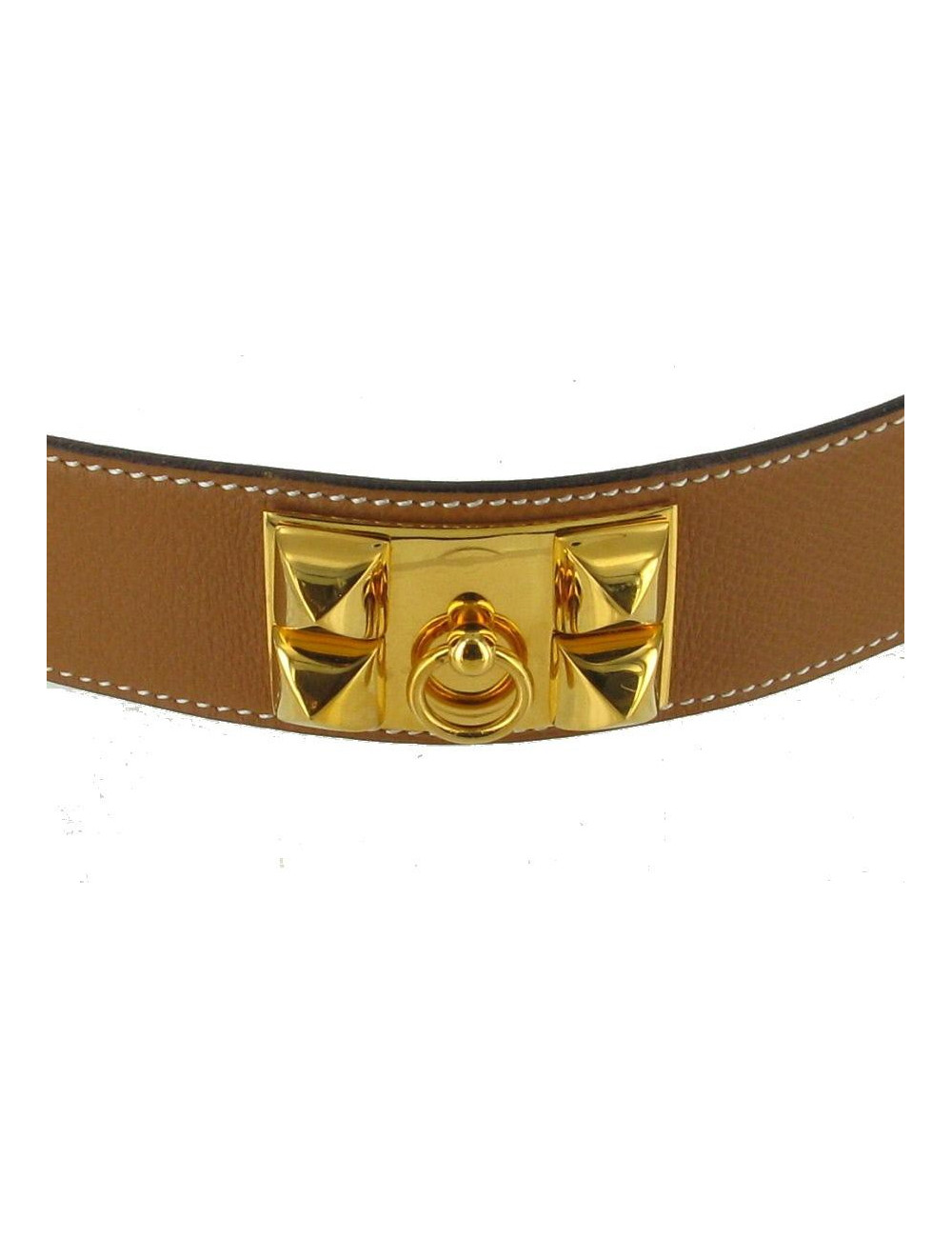 Ceinture T72 HERMES vintage "COLLIER DE CHIEN" en cuir courchevel gold