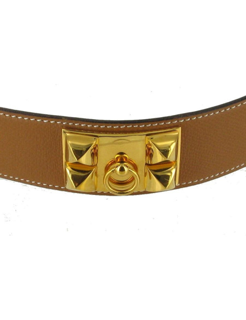 Ceinture T72 HERMES vintage "COLLIER DE CHIEN" en cuir courchevel gold