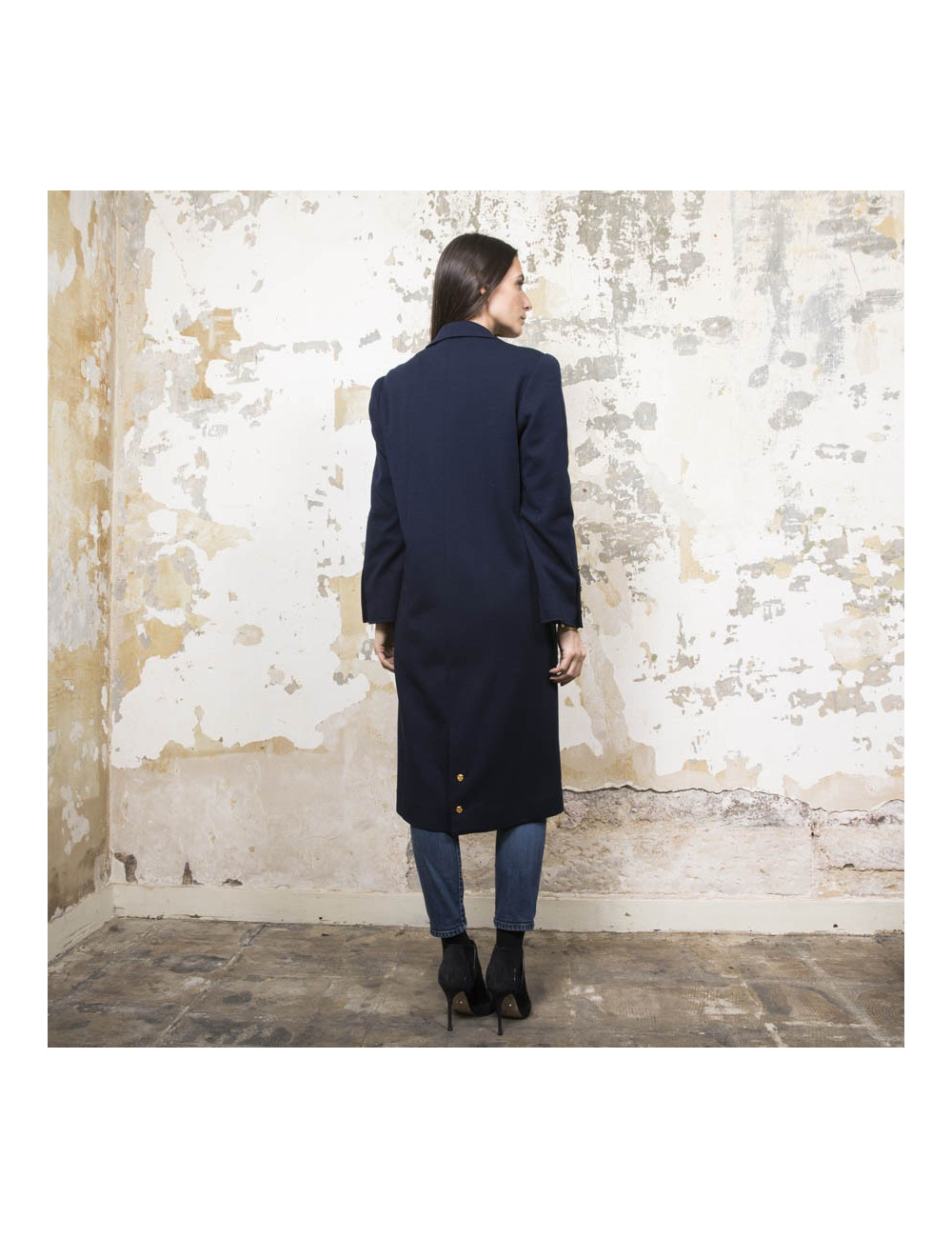 Manteau CHANEL en jersey bleu nuit Vintage