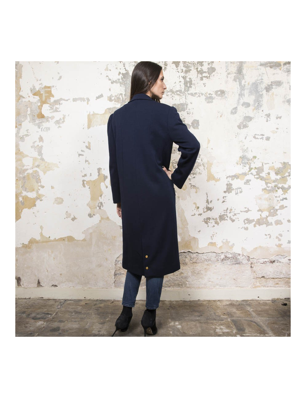 Manteau CHANEL en jersey bleu nuit Vintage