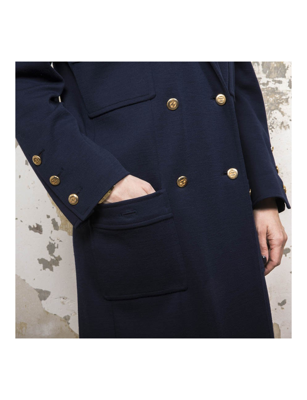 Manteau CHANEL en jersey bleu nuit Vintage
