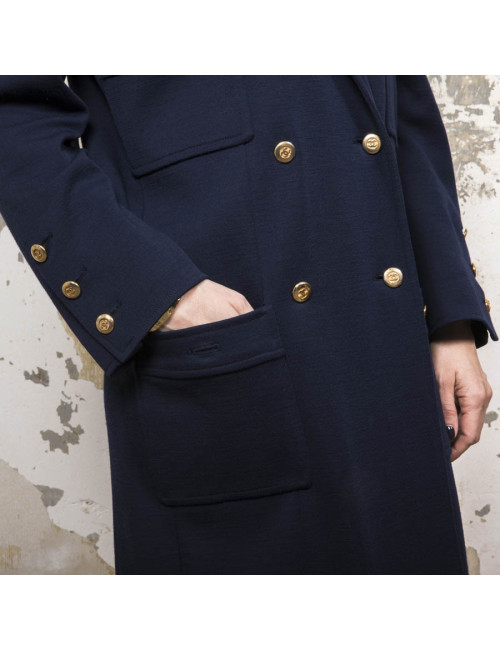 Manteau CHANEL en jersey bleu nuit Vintage