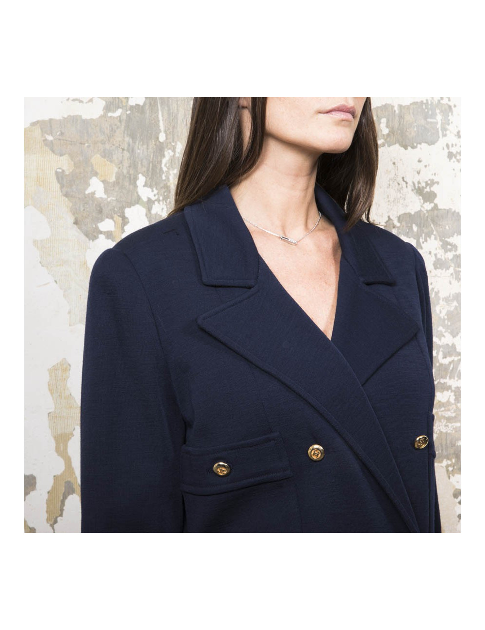 Manteau CHANEL en jersey bleu nuit Vintage