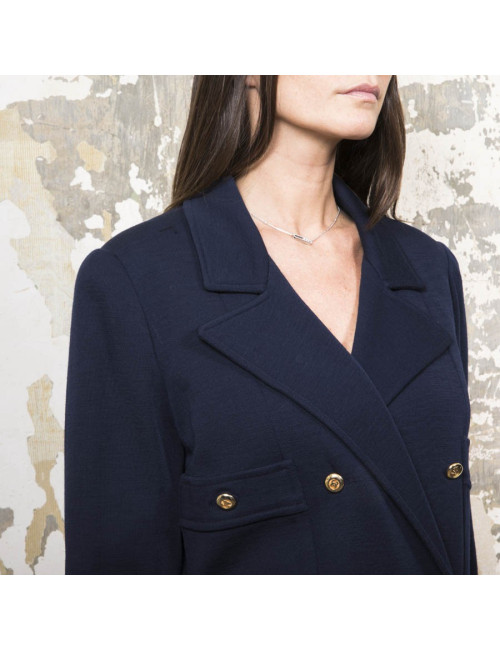 Manteau CHANEL en jersey bleu nuit Vintage