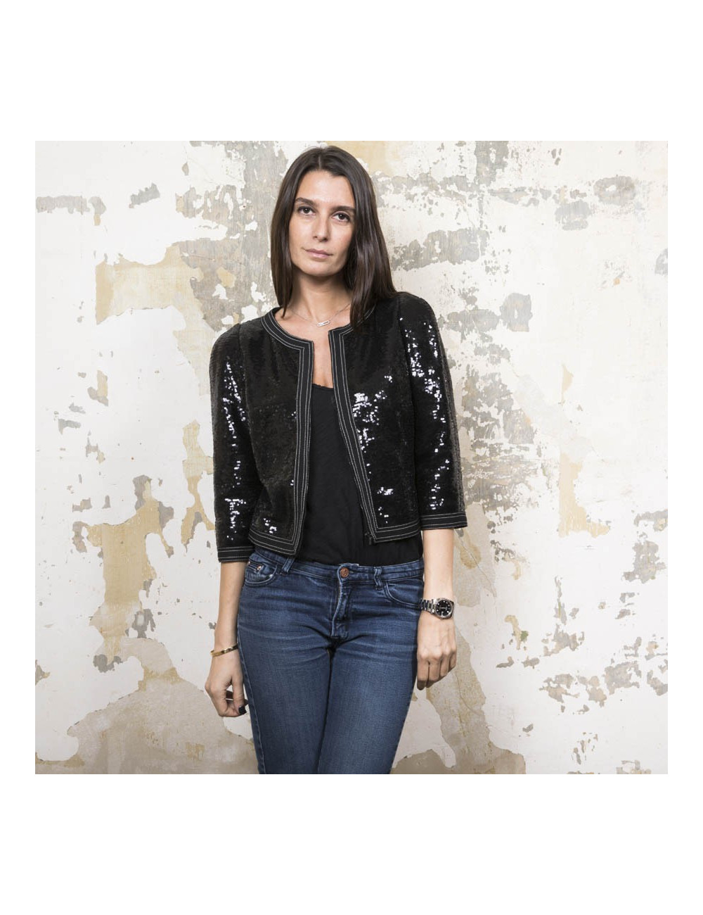 Veste 34 CHANEL à sequins noirs