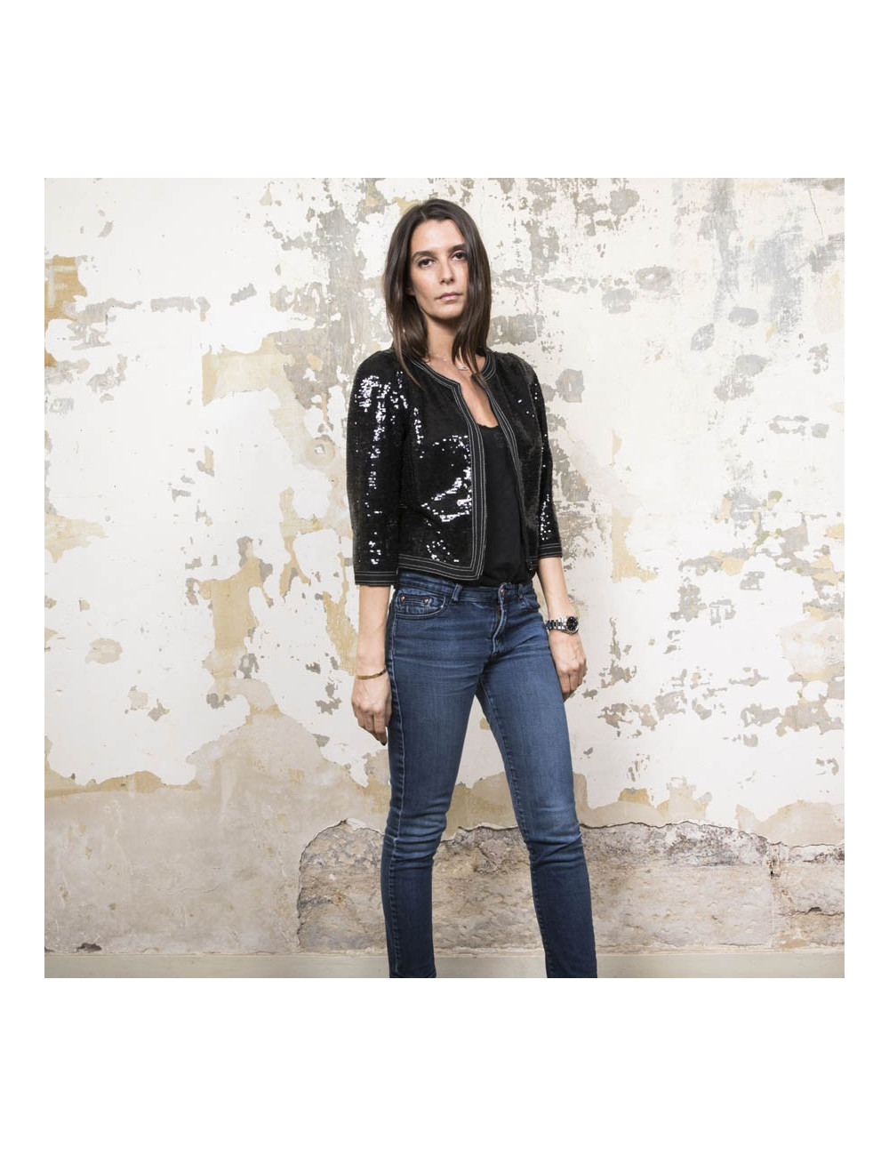 Veste 34 CHANEL à sequins noirs