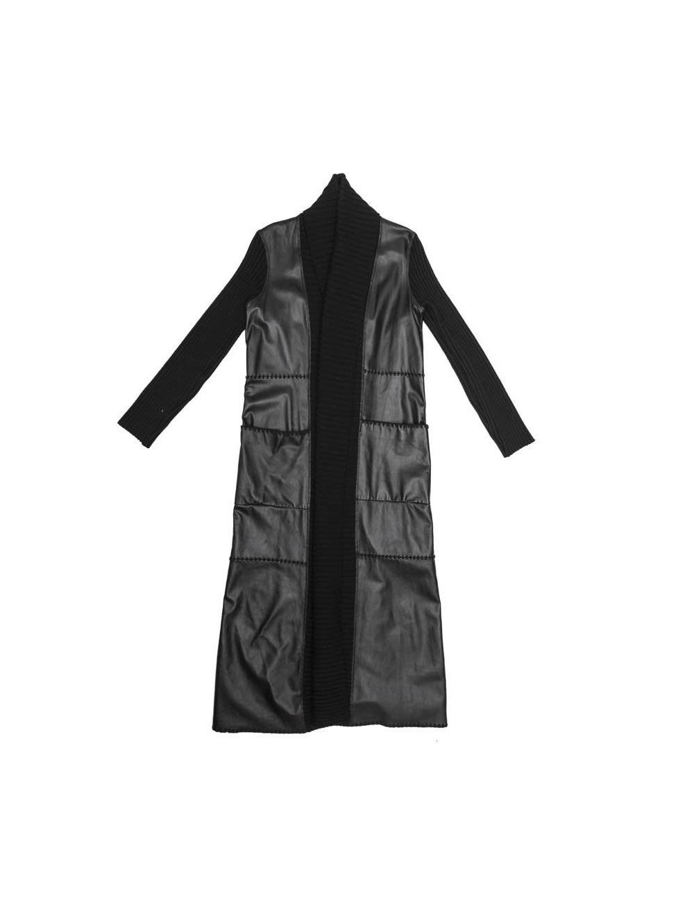 Manteau PACO RABANNE T 38 laine et cuir noir