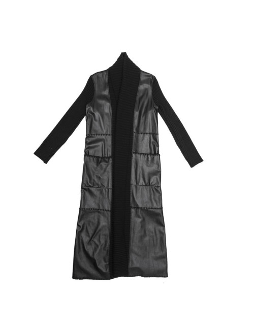 Manteau PACO RABANNE T 38 laine et cuir noir