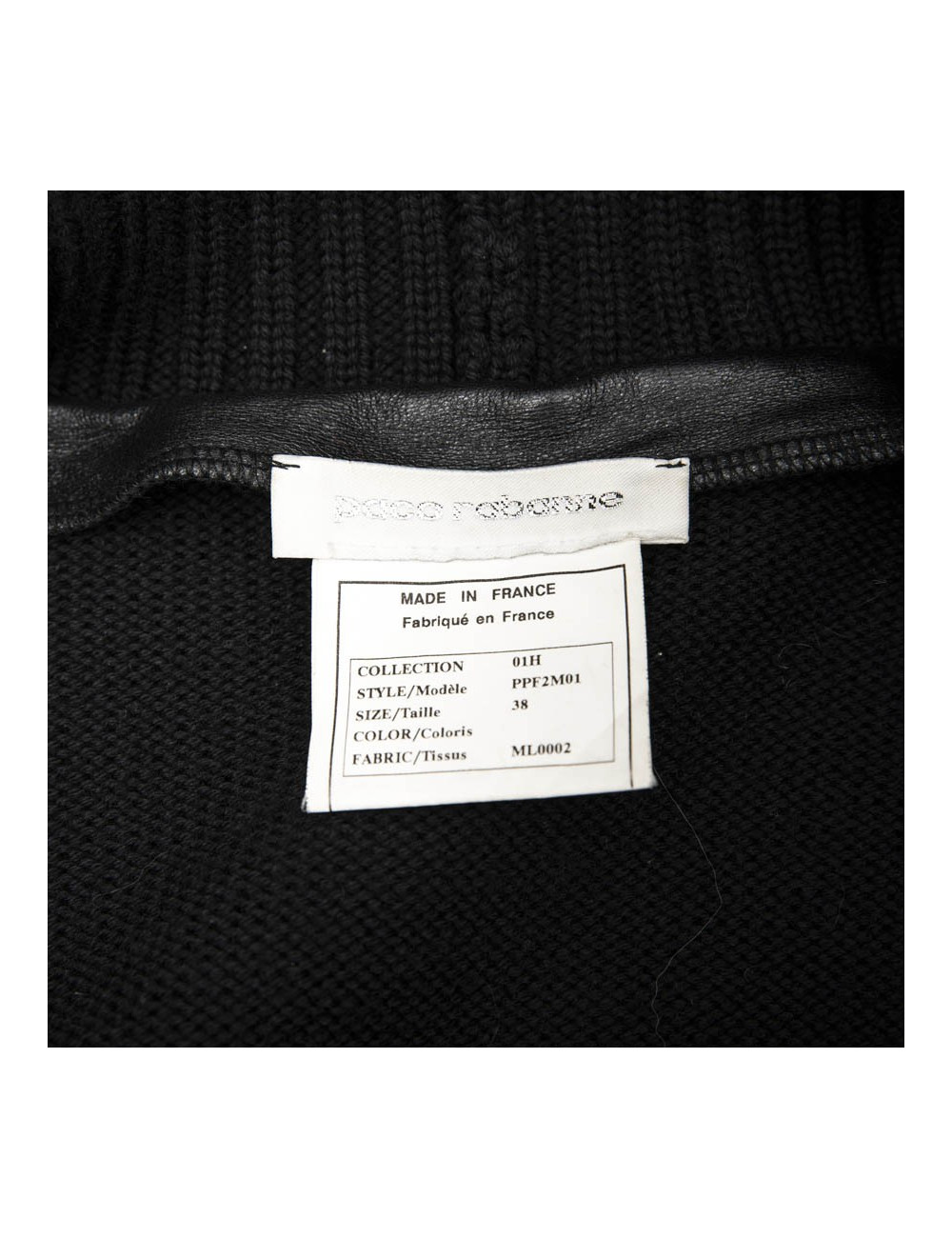 Manteau PACO RABANNE T 38 laine et cuir noir