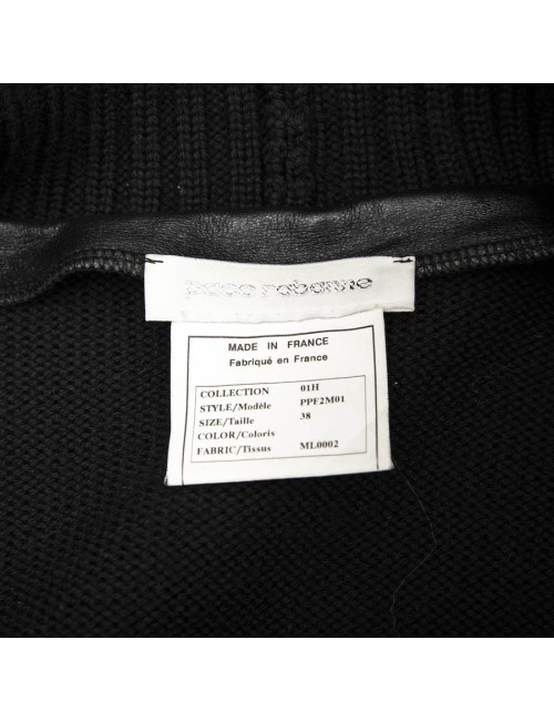 Manteau PACO RABANNE T 38 laine et cuir noir