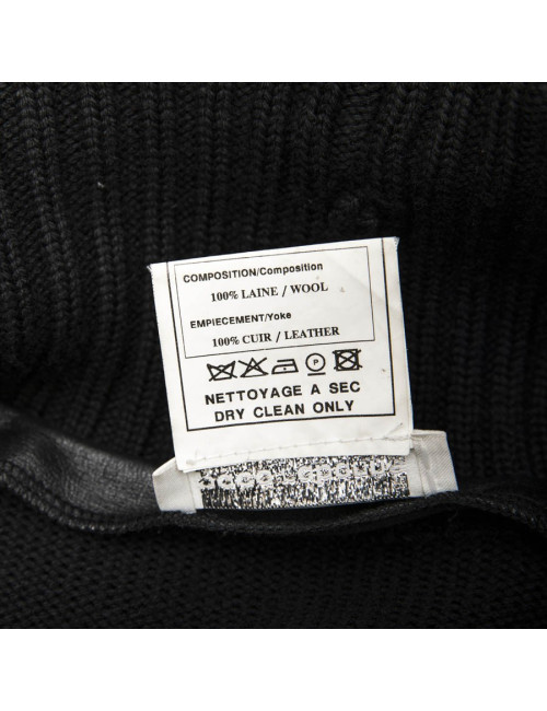 Manteau PACO RABANNE T 38 laine et cuir noir