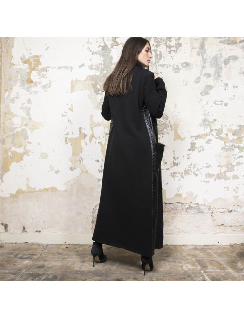 Manteau PACO RABANNE T 38 laine et cuir noir