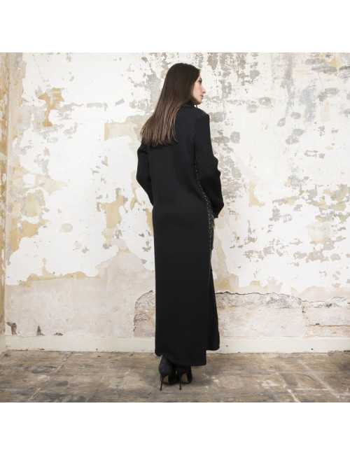 Manteau PACO RABANNE T 38 laine et cuir noir