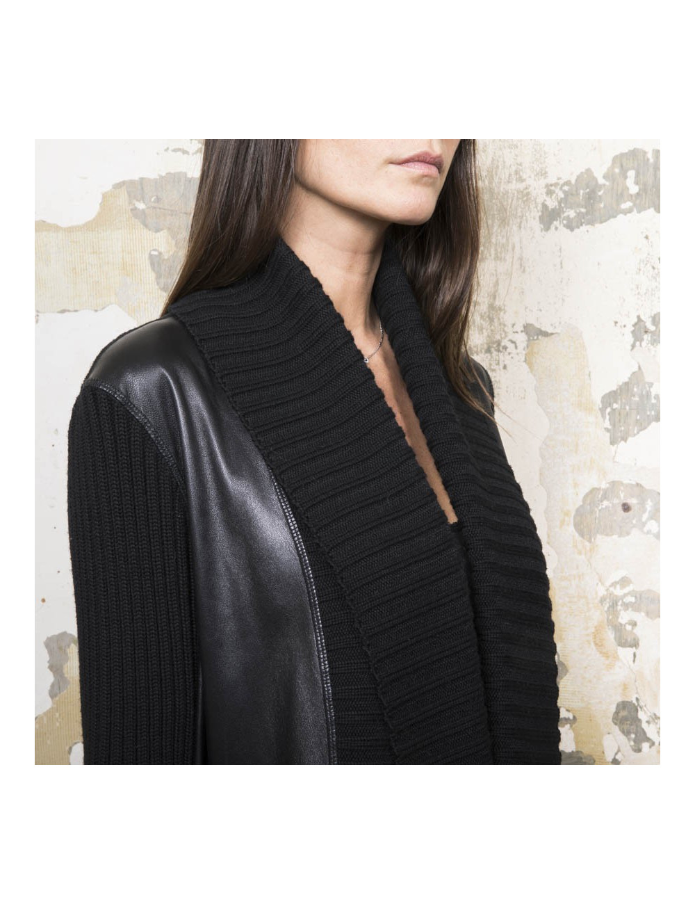 Manteau PACO RABANNE T 38 laine et cuir noir