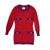 Ensemble CHANEL T 38 pull et jupe en laine rouge avec bordures violettes