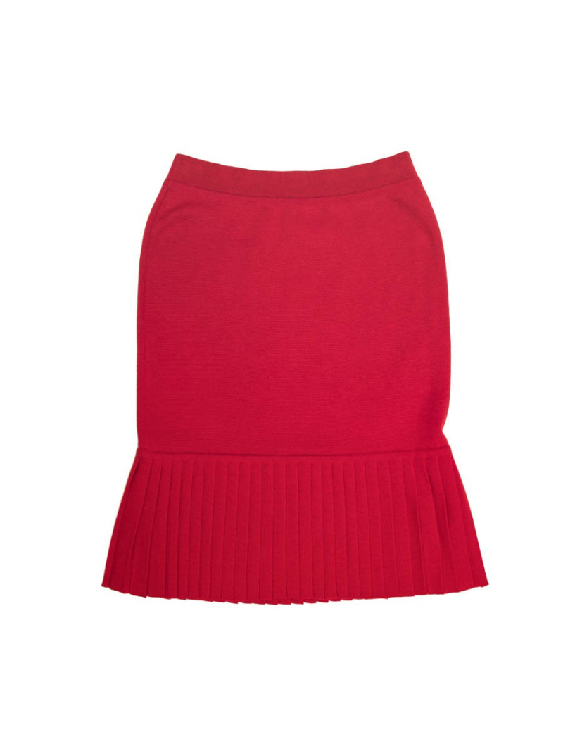 CHANEL T 38 set sweater and skirt in red wool with purple borders