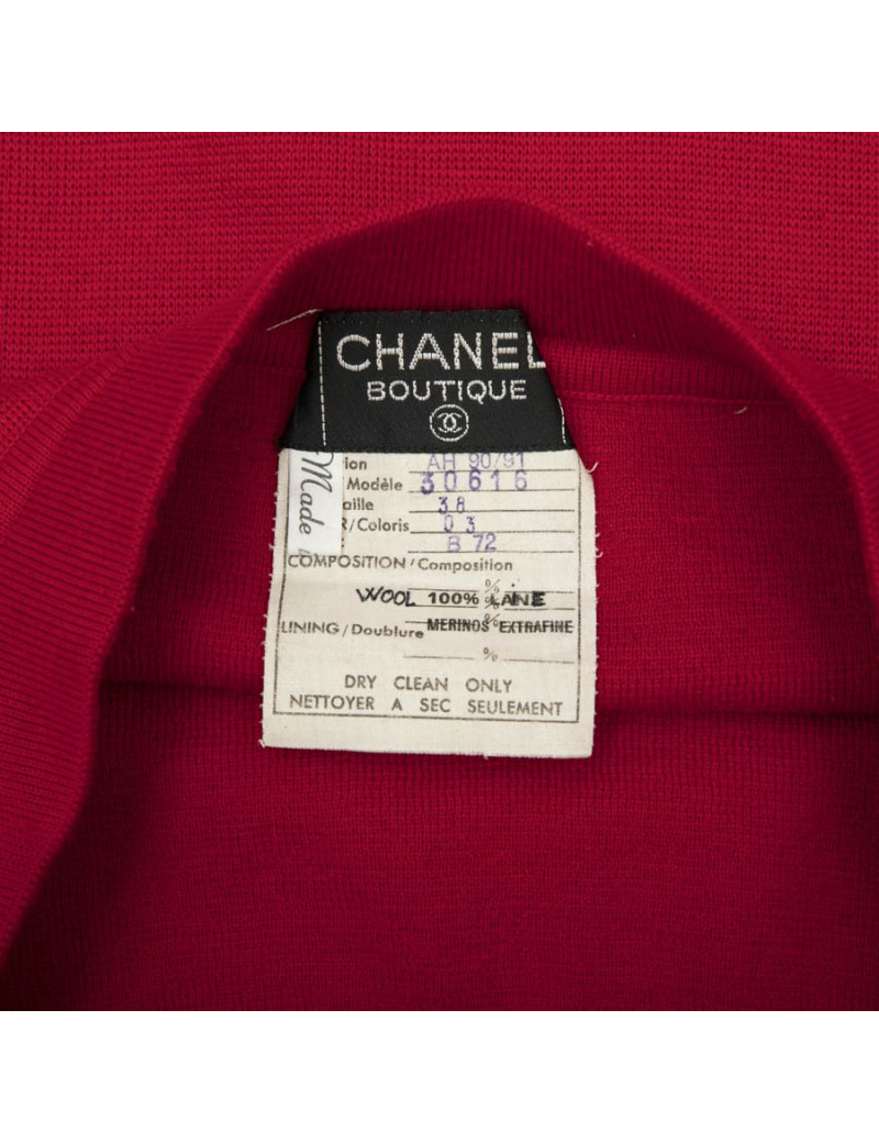 CHANEL T 38 set sweater and skirt in red wool with purple borders