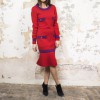 CHANEL T 38 set sweater and skirt in red wool with purple borders