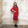 CHANEL T 38 set sweater and skirt in red wool with purple borders