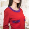 Ensemble CHANEL T 38 pull et jupe en laine rouge avec bordures violettes